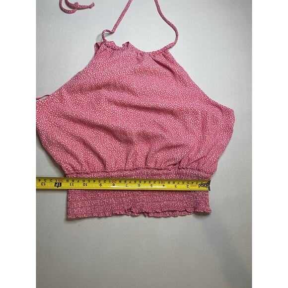 Sienna Sky Women's Hot Pink Halter Crop Top Size Small Tie Neck Sleeveless - Picture 2 of 5